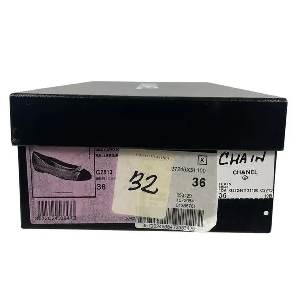 Chanel Interlocking CC Logo Chain Cap Toe Lambskin Ballerina Flat - Picture 16 of 16